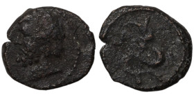 Mysia. Pergamon. (200-133 BC). Bronze . (14mm 2,65g). Obv: head of skulap. Rev: snake-staff.