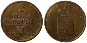 Saxony. Friedrich August II. (1844) Neugroschen (20 Pfennige). G. Dresden.