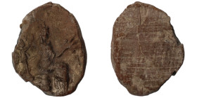 ancient seal impression. sealing wax. (22mm 1,66g) Tyche seated right holding corn ears, getting crowned by Nike.