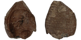 ancient seal impression. sealing wax. (19mm 1,68g) owl seated right on wreath ; bust within. corn ear above.