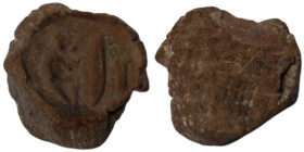 ancient seal impression. sealing wax. (13mm 0,77g) Tyche seated right holding corn ears, getting crowned by Nike.