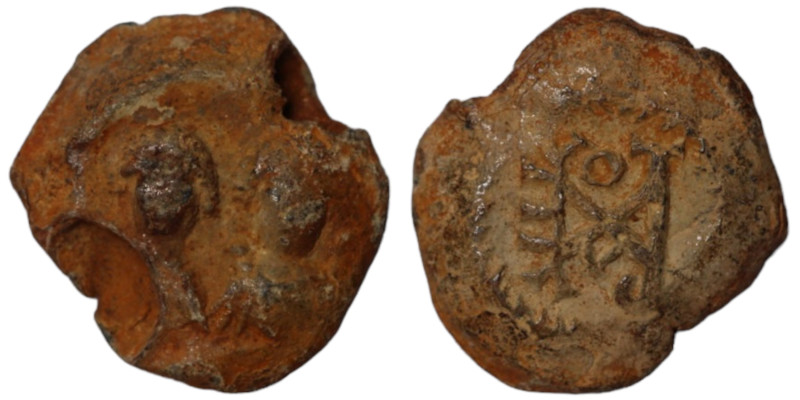 byzantine seal impression. lead. (16mm 5,00g) two busts / monogram.