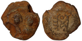 byzantine seal impression. lead. (16mm 5,00g) two busts / monogram.