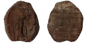 ancient seal impression. sealing wax. (14mm 0,63g) goddess standing left.
