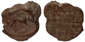ancient seal impression. sealing wax. (12mm 0,61g) animal standing right.