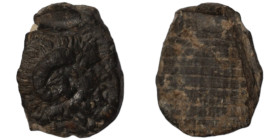 ancient seal impression. sealing wax. (13mm 0,53g) head of Dionysos right.