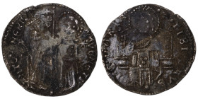 Venice. Francesco Dandolo. (1328-1339 AD). AR Grosso. (21mm, 1,34g). Obv: Doge and S. Marco standing facing, holding banner between them. Rev: Christ ...