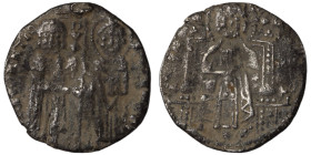 Venice. Francesco Dandolo. (1328-1339 AD). AR Grosso. (21mm, 1,34g). Obv: Doge and S. Marco standing facing, holding banner between them. Rev: Christ ...