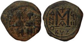 Justin II. and Sophia. (565-578 AD). Follis. (29mm 13,09g) Cyzicus. Obv: Justin II. and Sophia enthroned facing. Rev: ANNO / M.