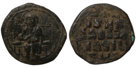 Basil II. and Constantine VIII. (1020-1028 AD). Follis. (30mm 10,07g) Constantinople. Obv: Christ enthroned facing. Rev: legend in three lines.