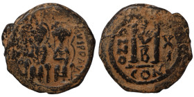 Justin II. and Sophia. (565-578 AD). Follis. (30mm 13,83g) Constantinople. Obv: Justin II. and Sophia enthroned facing. Rev: ANNO / M.