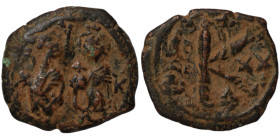 Justin II. and Sophia. (565-578 AD). 1/2 Follis. (21mm 4,59g) Nicomedia. Obv: Justin II. and Sophia enthroned facing. Rev: ANNO / K.