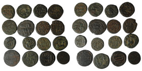 LOT Of Islamic 16 Coins 
Umayyad 14 PCS ( Dimashq ,Hims ,Misr , and Various types )
and Abbasid 2 PCS (Madinat Al-Salam ,Hims Amru b Isa)
Fine
