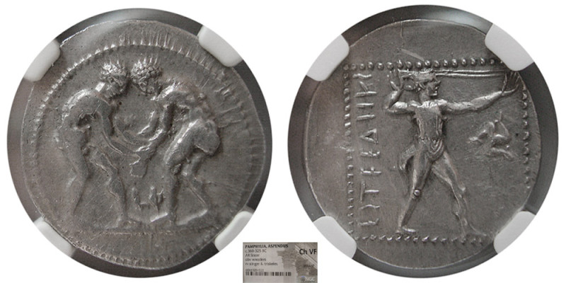 PAMPHYLIA, Aspendos. Circa 380-325 BC. AR Stater. NGC-Choice VF. Two wrestlers b...