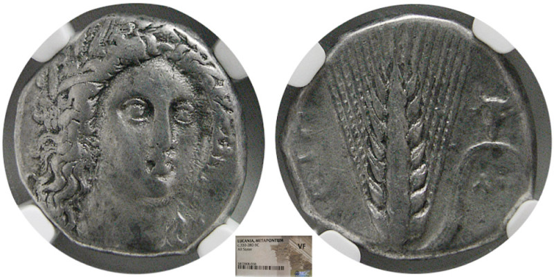 LUCANIA, Metapontum. Circa 330-280 BC. AR Stater. NGC-VF. Head of Demeter facing...