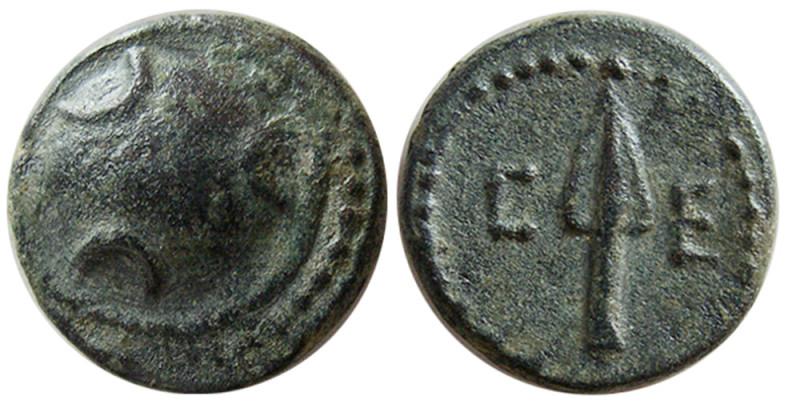 CRETE, Polyrhenion. Circa 320-270 BC. Æ (2.81 gm; 13 mm). Round shield / Vertica...