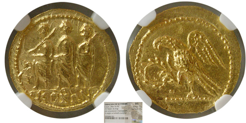 THRACE, Dynasts of Koson. after 54 BC. Gold Stater (8.47 gm; 20 mm). NGC-MS. Dac...