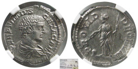 ROMAN EMPIRE; Geta, as Caesar. AR Denarius. NGC-XF.