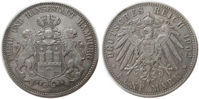 GERMANY, Hamburg. 1902-J. Five Marks.
