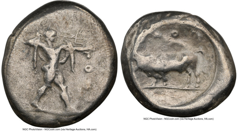 LUCANIA. Poseidonia. Ca. 470-420 BC. AR stater (20mm, 7.71 gm, 2h). NGC Fine 4/5...