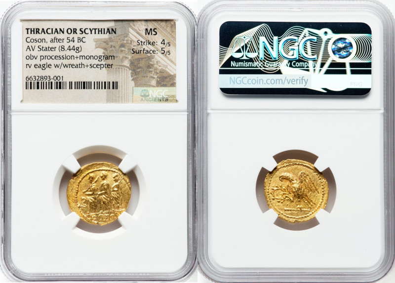 SCYTHIA. Geto-Dacians. Coson (ca. after 54 BC). AV stater (19mm, 8.44 gm, 12h). ...