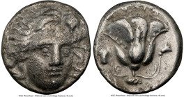 CARIAN ISLANDS. Rhodes. Ca. 316-305 BC. AR didrachm (19mm, 12h). NGC Choice VF. Head of Helios facing slightly right, hair parted in center and swept ...