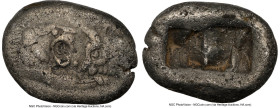 LYDIAN KINGDOM. Croesus (561-546 BC). AR half-stater or siglos (18mm, 5.22 gm). NGC Choice VF 5/5 - 2/5. Croeseid standard, Sardes. Confronted forepar...