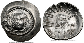 ARABIA FELIX. Himyarites. 'Amdan Bayyin (ca. 1st century AD). AR scyphate drachm (16mm, 1.69 gm, 10h). NGC Choice AU 4/5 - 3/5, flan flaw. Raidan mint...