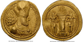 SASANIAN EMPIRE. Shahpur I (AD 240-272). AV dinar (22mm, 7.29 gm, 3h). NGC AU 4/5 - 4/5. Mint I ("Ctesiphon"), Phase 2, ca. AD 260-272. Bust of Shahpu...