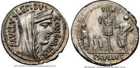 L. Aemilius Lepidus Paullus and L. Scribonius Libo (ca. 62 BC). AR denarius (20mm, 4.05 gm, 5h). NGC Choice AU 5/5 - 2/5, brushed. Rome. PAVLLVS LEPID...