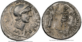 Cnaeus Pompeius Junior (46-45 BC). AR denarius (19mm, 3.83 gm, 9h). NGC Choice XF 5/5 - 2/5, light scratches. Uncertain mint in Spain (Corduba), summe...