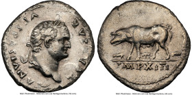 Titus, as Caesar (AD 79-81). AR denarius (19mm, 2.41 gm, 6h). NGC Choice XF 4/5 - 2/5, scratches. Rome, AD 77-78. T CAESAR VESPASIANVS, laureate head ...