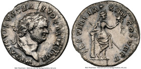 Titus, as Augustus (AD 79-81). AR denarius (19mm, 2.39 gm, 6h). NGC AU 5/5 - 1/5, scratches, flan flaw, edge chip. Rome, after July 1 AD 79. IMP TITVS...
