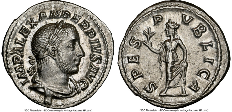 Severus Alexander, as Augustus (AD 222-235). AR denarius (20mm, 6h). NGC AU. Rom...