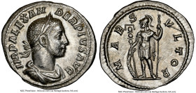 Severus Alexander, as Augustus (AD 222-235). AR denarius (21mm, 6h). NGC AU. Rome, ca. AD 231-235. IMP ALEXAN-DER PIVS AVG, laureate, draped, and cuir...
