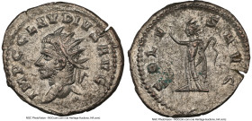 Claudius II (AD 268-270). BI antoninianus (21mm, 7h). NGC MS, Silvering. Antioch. IMP C CLAVDIVS AVG, radiate head of Claudius II left / SOLV-S AVG, S...