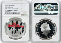Elizabeth II silver Proof Colorized "Rolling Stones" 2 Pounds (1 oz) 2022 PR70 Ultra Cameo NGC, Limited Edition Presentation: 8,000. The Rolling Stone...