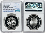 Charles III silver Proof "Pride of England" 5 Pounds 2023 PR70 Ultra Cameo NGC, Commemorating England's Lionesses, the national women's football team....