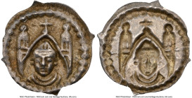 Basel. Berthold II von Pfirt Pfennig (Bracteate) ND (1249-1262) AU58 NGC, HMZ 1-227. Berger-2409. 0.35gm. Bust of bishop facing with pointed arch and ...