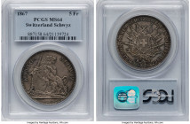Confederation "Schwyz Shooting Festival" 5 Francs 1867 MS64 PCGS, Bern mint, KM-XS9, Richter-1070. HID09801242017 © 2023 Heritage Auctions | All Right...