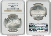Confederation "Lausanne Shooting Festival" 5 Francs 1876 MS64 NGC, Bern mint, KM-XS13, Richter-1560. Frosty white untoned surfaces. HID09801242017 © 2...