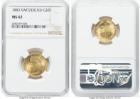 Confederation gold 20 Francs 1883 MS62 NGC, Bern mint, KM31.1, Fr-495. HID09801242017 © 2023 Heritage Auctions | All Rights Reserved
