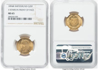 Confederation gold 20 Francs 1896-B MS65 NGC, Bern mint, KM31.3, Fr-495. 3 Stars in front of face (on edge). Tied at the second-highest grade on the N...