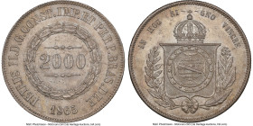 Pair of Certified silver Crowns NGC, 1) Brazil: Pedro II 2000 Reis 1865 - MS61, Rio de Janeiro mint, KM466 2) Peru: Republic Sol 1887-TF - AU Details ...