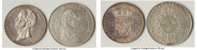 Pair of Uncertified Assorted Issues, 1) Netherlands: Willem II 2-1/2 Gulden 1847 - AU, Utrecht mint, KM69.2. 38.0mm. 25.01gm 2) Gustaf III Riksdaler 1...