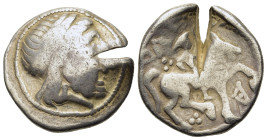 Celtic. Lower Danube. Uncertain tribe. c. 3rd century BC. AR Tetradrachm (25,7mm, 14g), imitating Philip II of Macedon. Laureate head of Zeus to right...