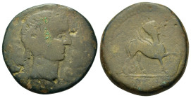 Spain, Castulo, late 2nd century BC. Æ As (30,5mm, 19.5g). Diademed male head r. R/ Sphinx advancing r. Cf. ACIP 2143. Green patina, Good Fine