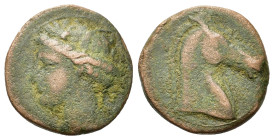 Zeugitania, Carthage, c. 300-264 BC. Carthage or Sardinian mint. Wreathed head of Tanit l.
R/ Head and neck of horse r. SNG Copenhagen 149-150.