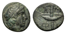 Macedon. Amphipolis. c. 410-357 BC. Æ Dichalkon (11mm, 1.5g). Head of Hero Rhesos (founder of Amphipolis) to right, wearing taenia. R/A-M-Φ-I Lighted ...