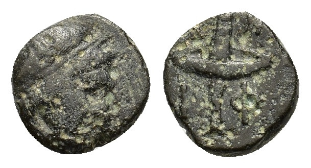 Macedon, Amphipolis, c. 410-357 BC. Æ Dichalkon (10mm, 1.1g). Head of Hero Rheso...